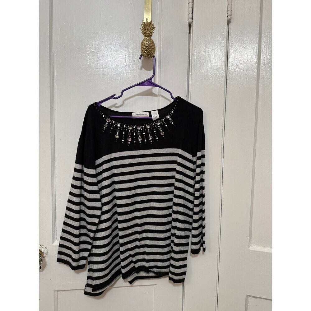 Alfred dunner women’s size 1x-large black and white long sleeve blouse